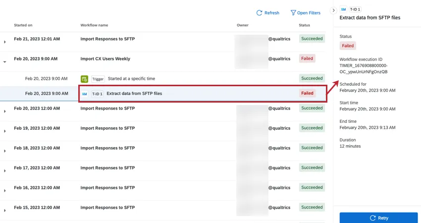 le côte à panel qui apparaît lorsque lon clique sur une tâche dans les rapports