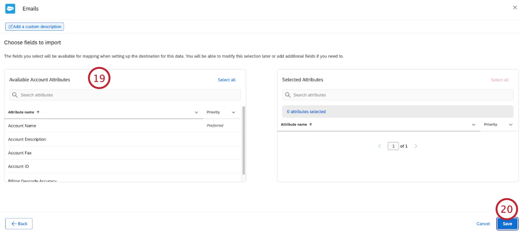 adjusting the account fields to import