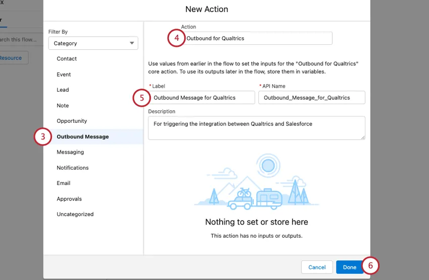 adding the outbound message as the action