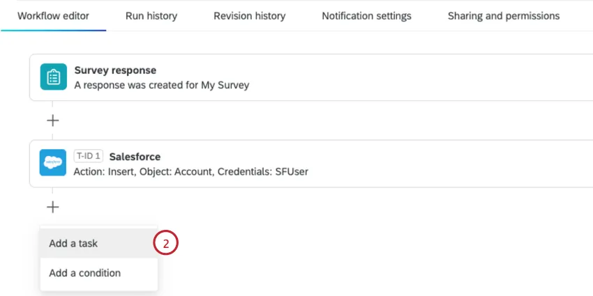clicking add a task after setting up response mapping