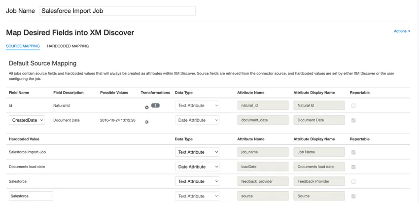 the default fields for an inbound salesforce job