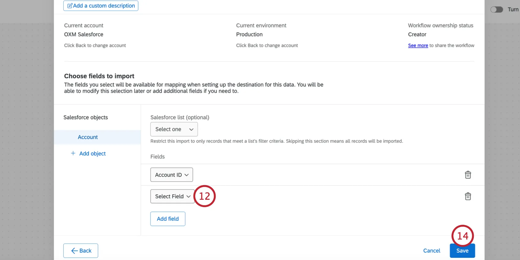 choosing fields and repeating until all fields are imported