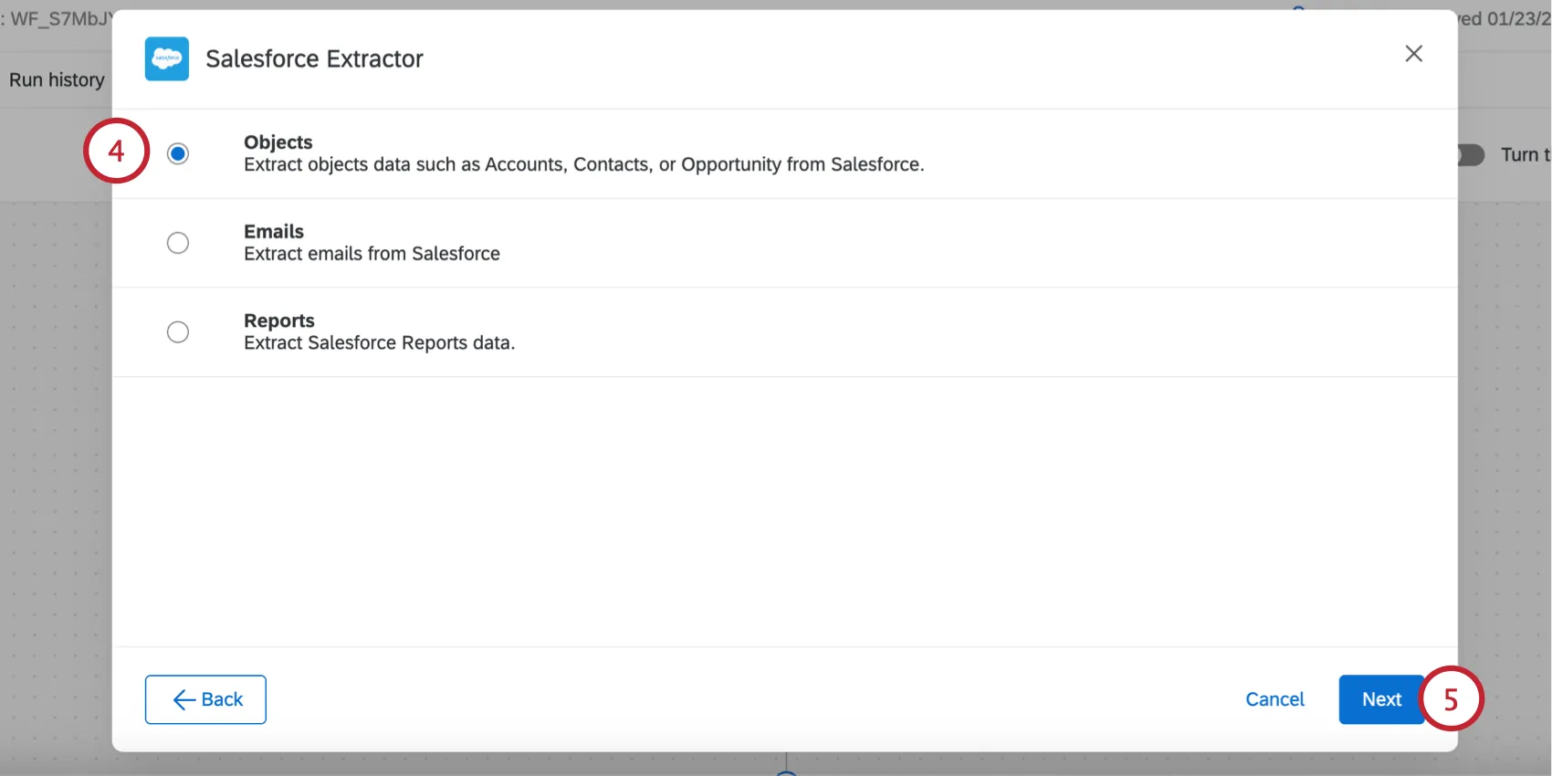 Seleccionar objetos como el tipo de datos a importar