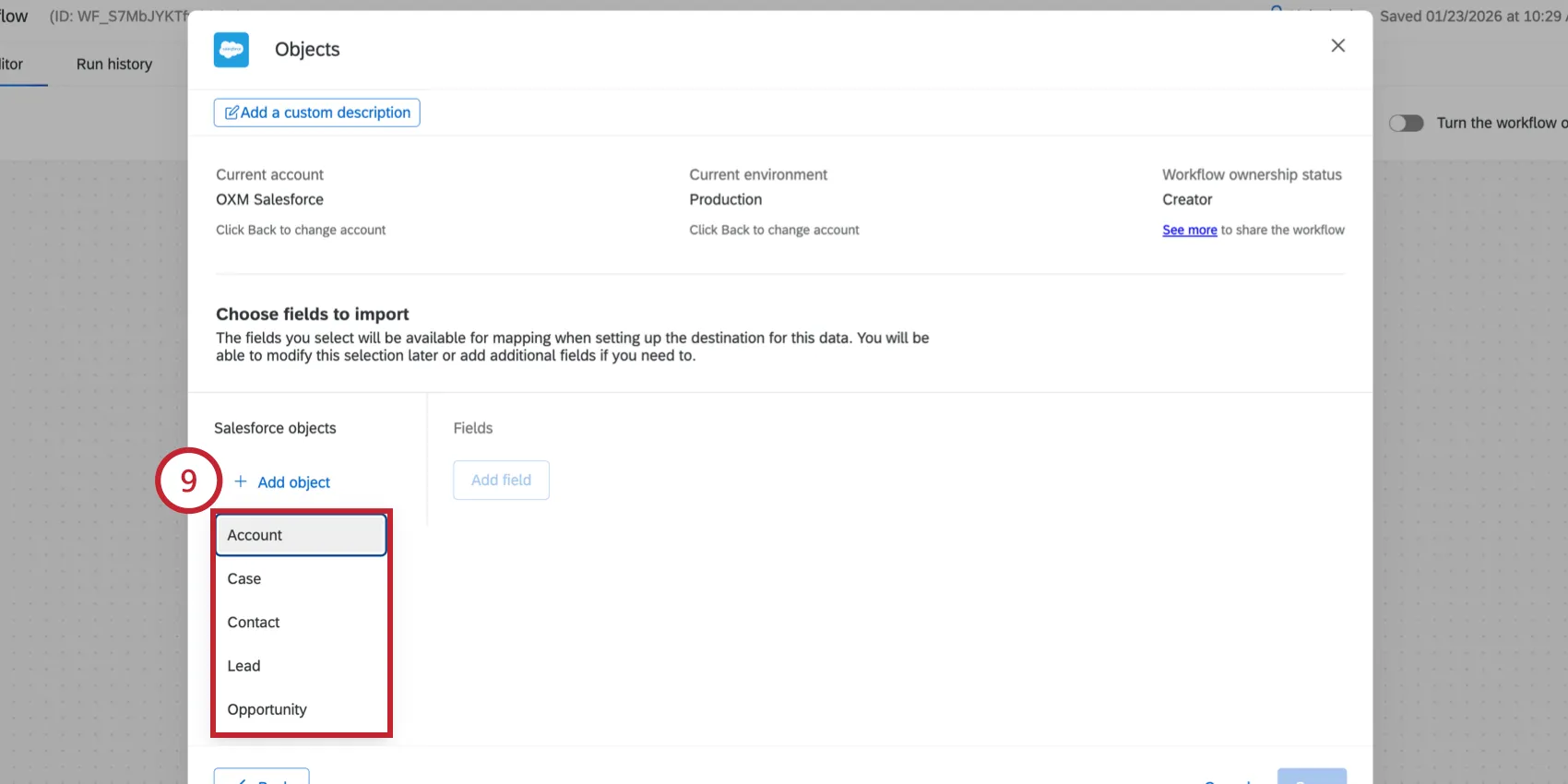 escolher o objeto a ser importado
