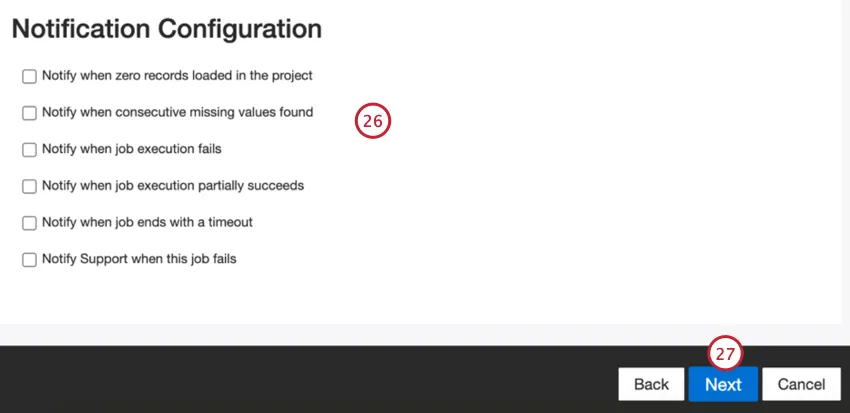 configuração de notificações de trabalho
