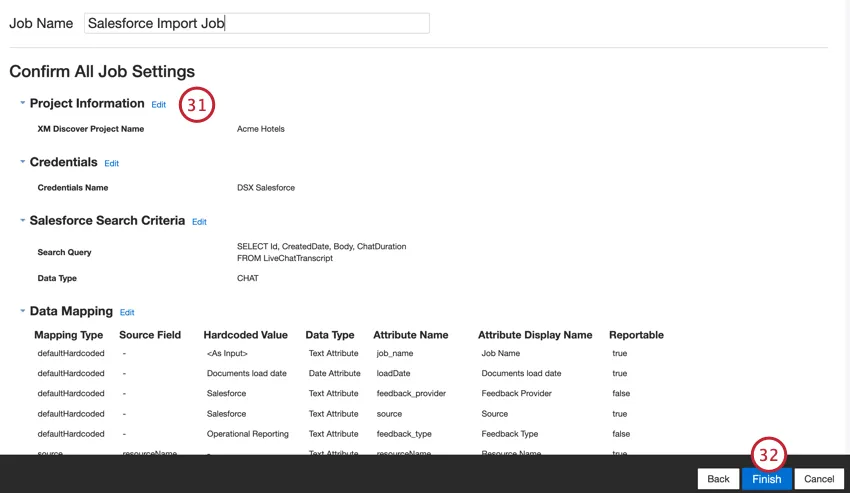 reviewing the job settings and saving
