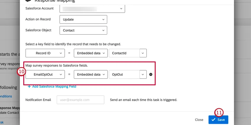 Zuordnen des E-Mail-Opt-out-Felds und Sichern