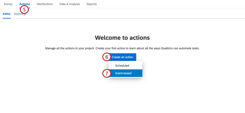 navigating to actions and creating an event-based action