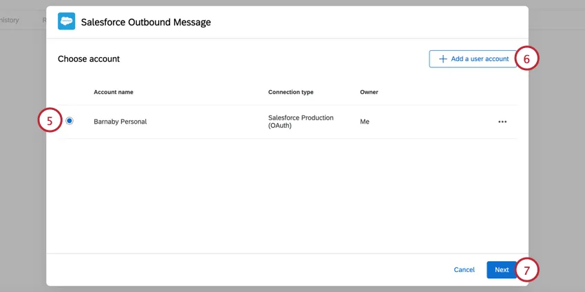 choosing a salesforce account or adding a new one