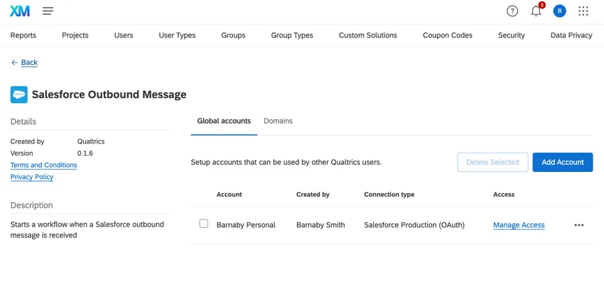 the salesforce outbound message extension in admin