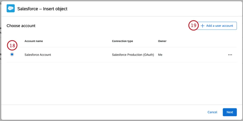 choisir un compte salesforce ou en ajouter un nouveau