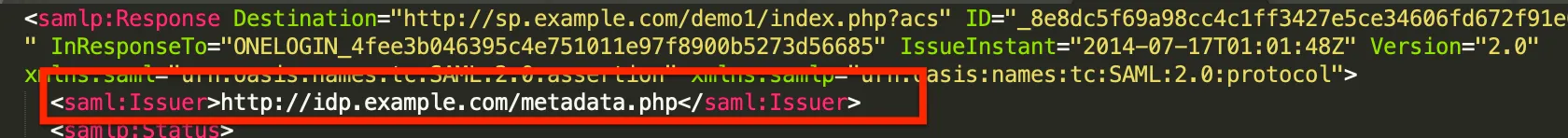 Aussteller in einer SAML-Antwort