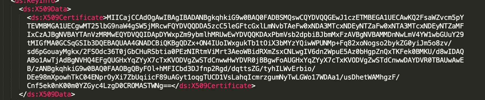 "X509Certificate" in a SAML response