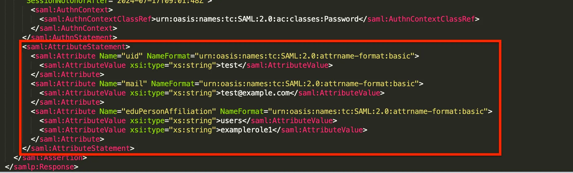 "Attribute statement" in a SAML response
