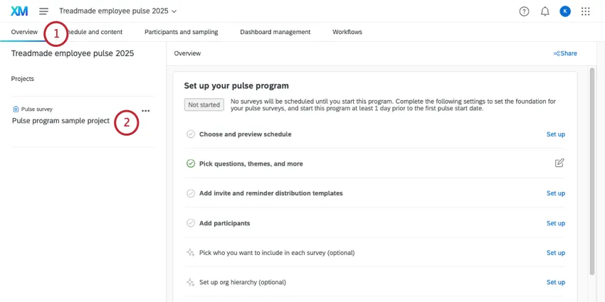 Clicking the survey on the overview tab