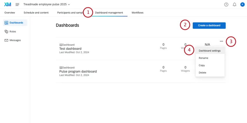 zur Dashboard wechseln und ein Dashboard zum Testen erstellen und dann zu seinen Einstellungen wechseln