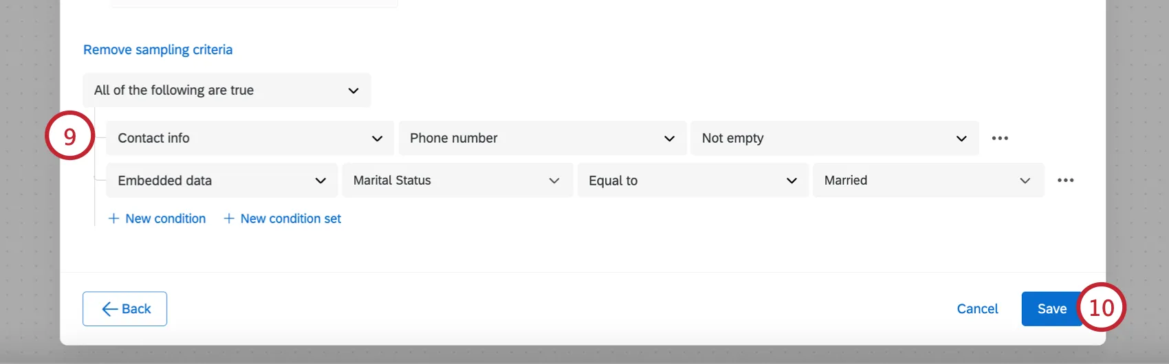 adding sampling criteria and saving