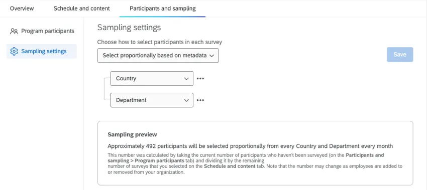 Select proportionally based on metadata country and department