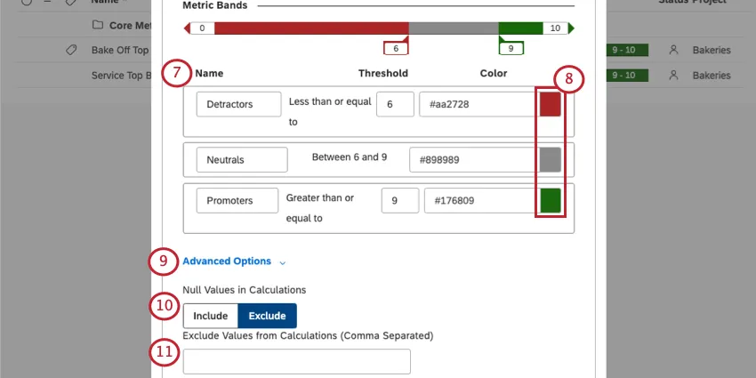 Establecimiento de colores y nombres para las bandas.