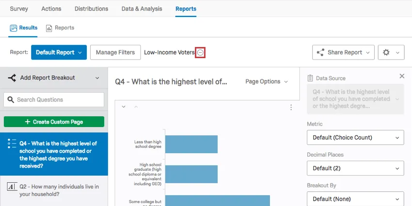 Minustaste weiter dem ausgewählten gesicherten Filter