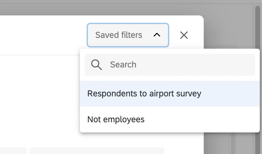 Im Fenster Erweiterte Filter oben rechts in der Dropdown-Liste Gespeicherte Filter