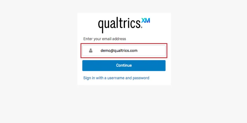 Endereço de e-mail no campo, botão azul continuar abaixo