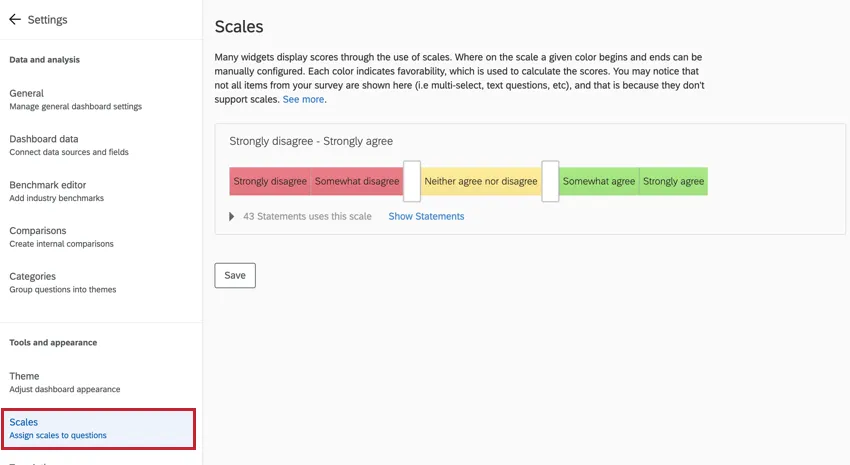 the scales section of dashboard settings