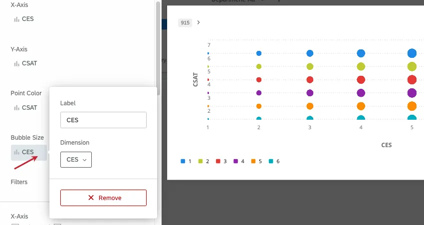 Label and Dimension options in Bubble Size menu