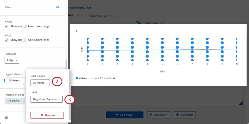 Regression lines section in left editing pane