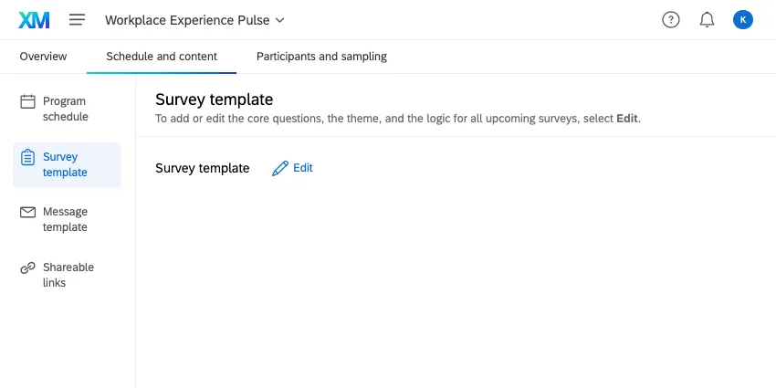 survey template section, edit button