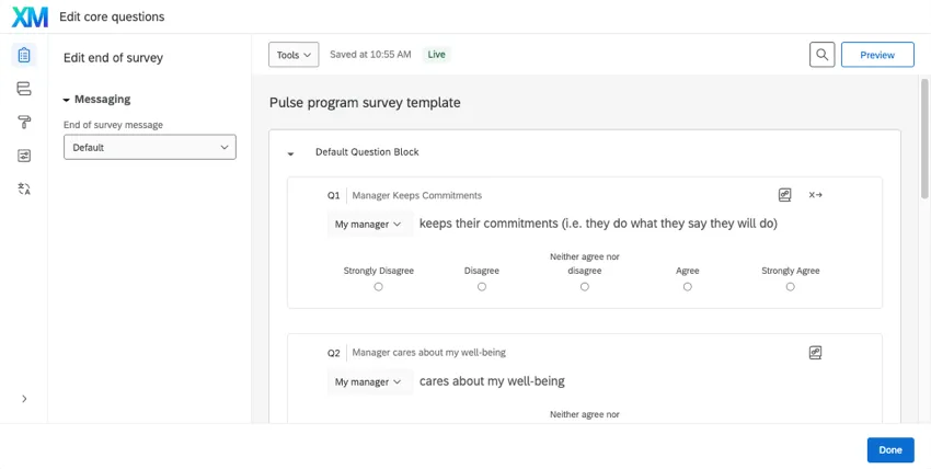 survey builder that opens when you edit the template