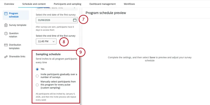 Configuración del cronograma del programa