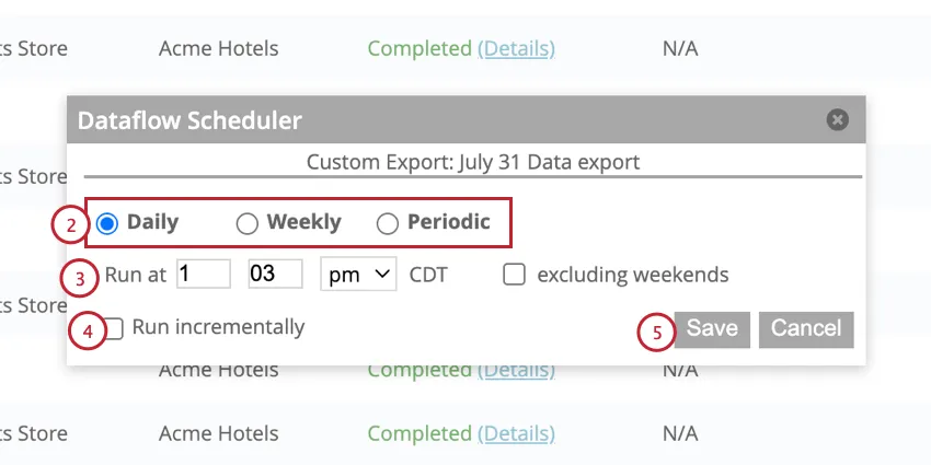 choosing the export schedule