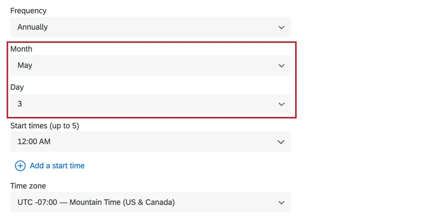 choosing the month and date for a annual workflow