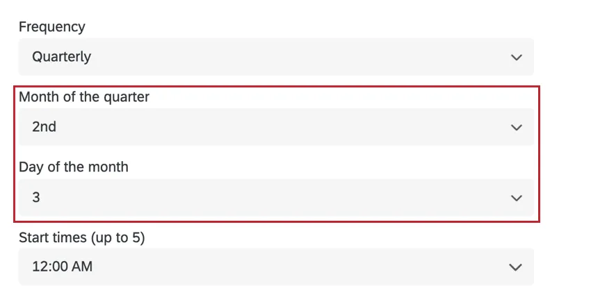 Monat und Datum für einen vierteljährlichen Workflow auswählen