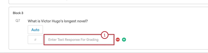 a scoring box and a field for the correct text entry question