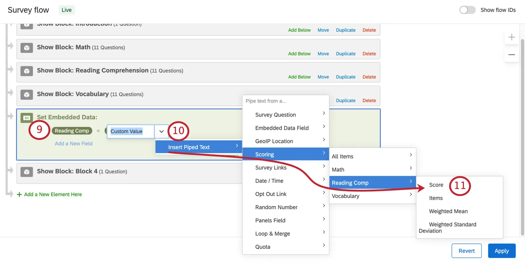 Selecting values from a menu to build embedded data