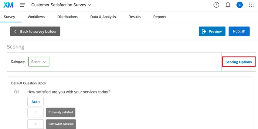 cliquer sur les options de notation