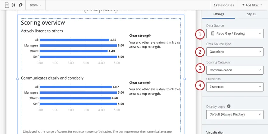 Click on a visualization to open the editing pane. First three dropdown fields regarding data sources are highlighted here
