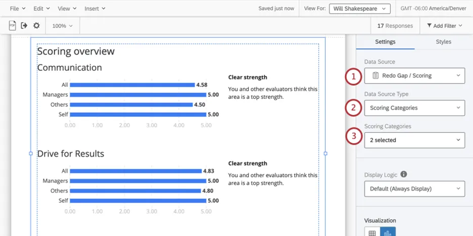 Click on a visualization to open the editing pane. First three dropdown fields regarding data sources are highlighted here
