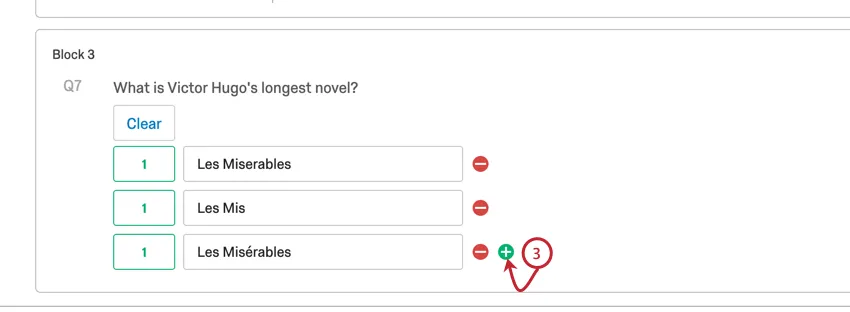 signo más que permite agregar otro campo de texto correcto a la lista de respuestas de la pregunta de entrada de texto