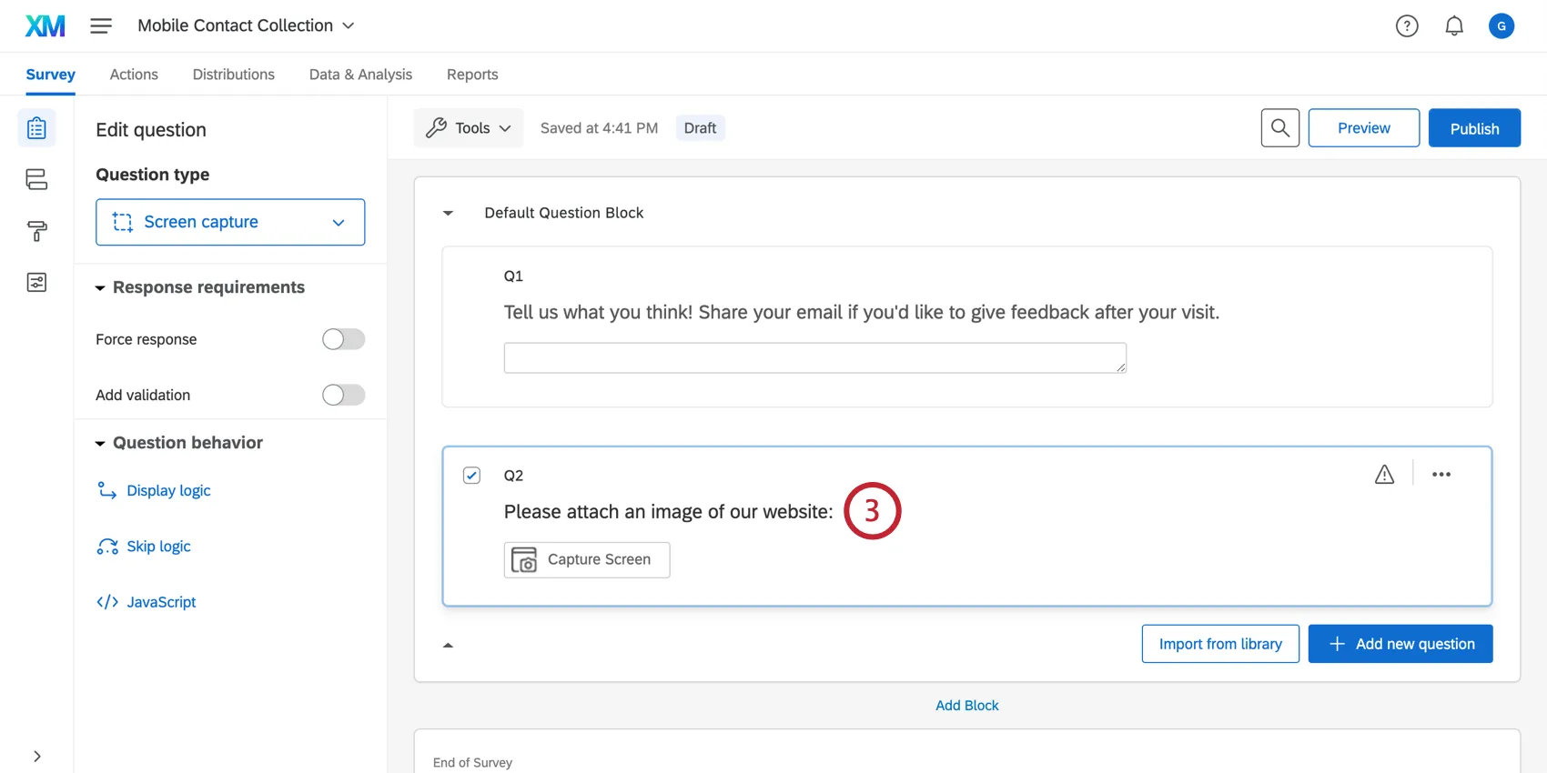 Writing the text for the screen capture question