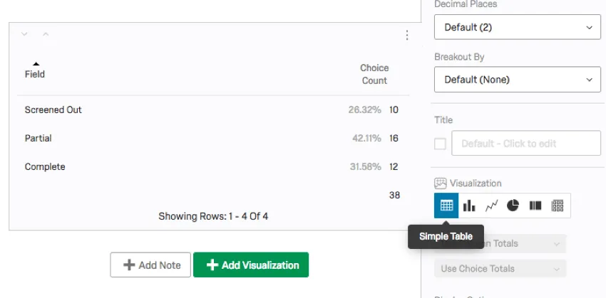 a simple table in the results tab