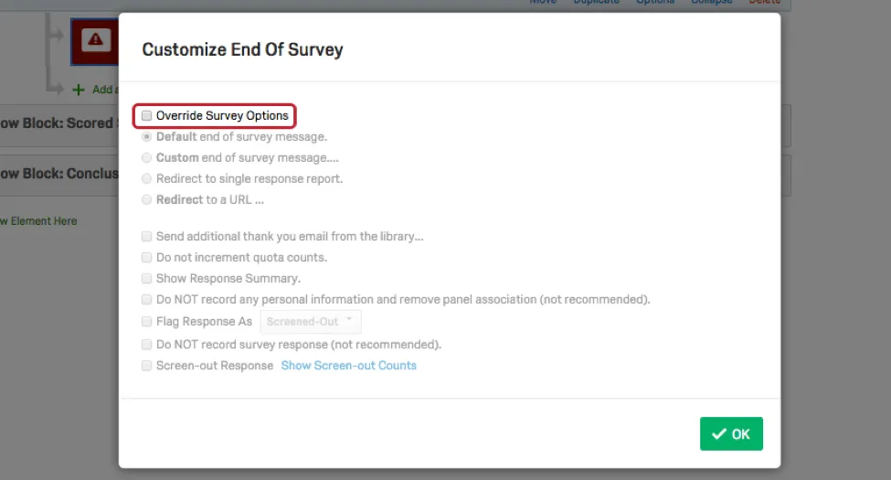 override survey options