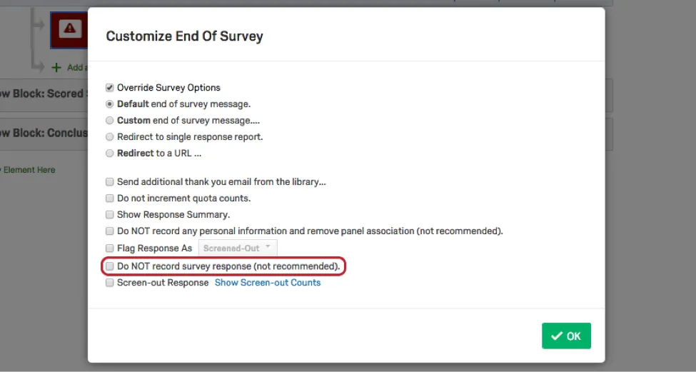 Do NOT record survey responses option