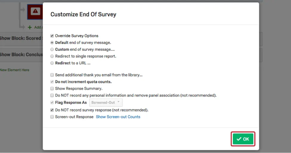 Pulsante OK in basso a destra