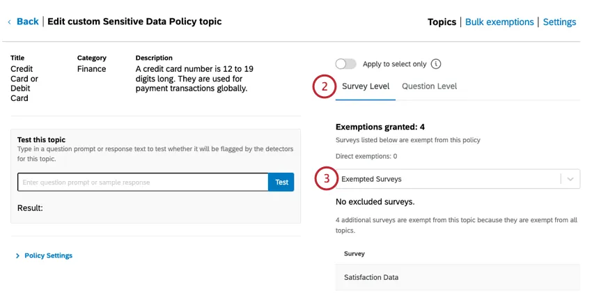 going to the survey level tab and choosing a survey