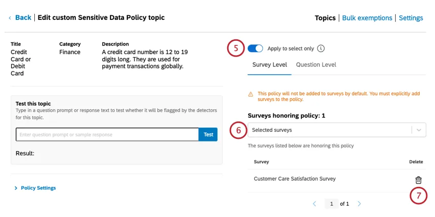 attivare lopzione Applica solo per selezionare e scegliere i sondaggi per seguire il criterio