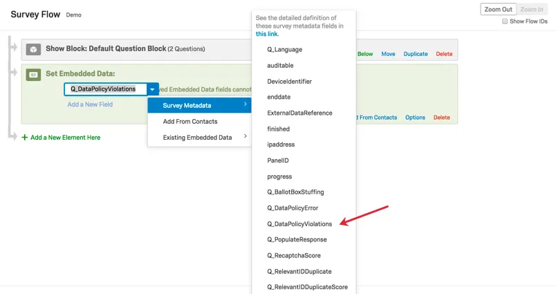 Adding the aforementioned field to the Survey Flow