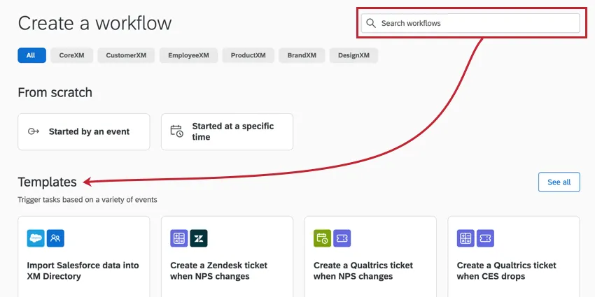 in the catalog, navigating to the templates section or using the search at the top